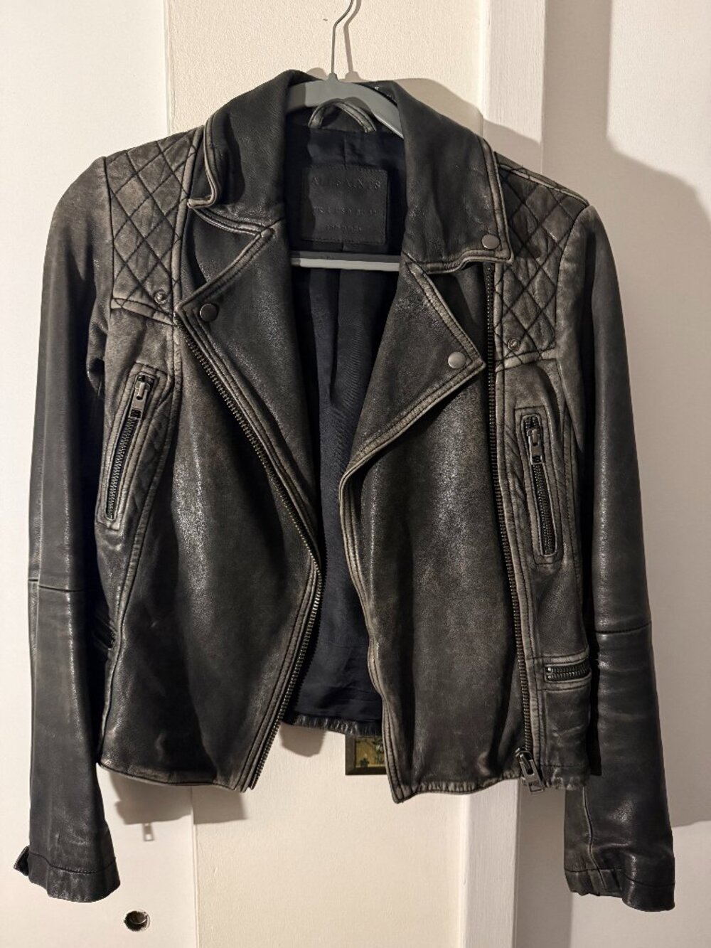 AllSaints Black Quilted Leather Moto Jacket - Barely Worn - Picture 1 of 2